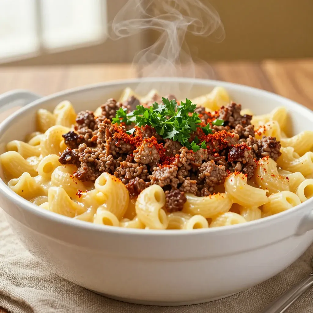 Easy Mac and Cheese with Ground Beef Recipe - 30 Min Meal