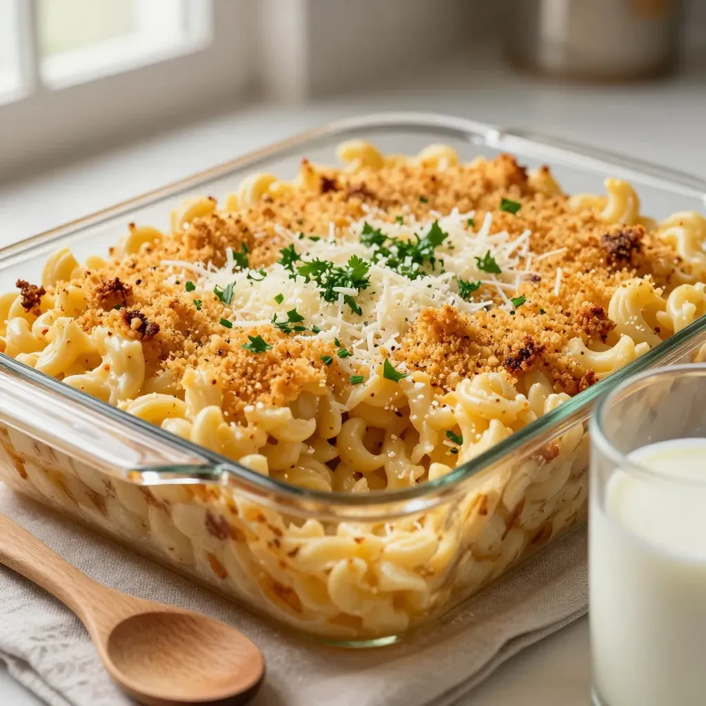 Homemade Mac and Cheese Recipe with Bread Crumbs - Crispy Golden Top